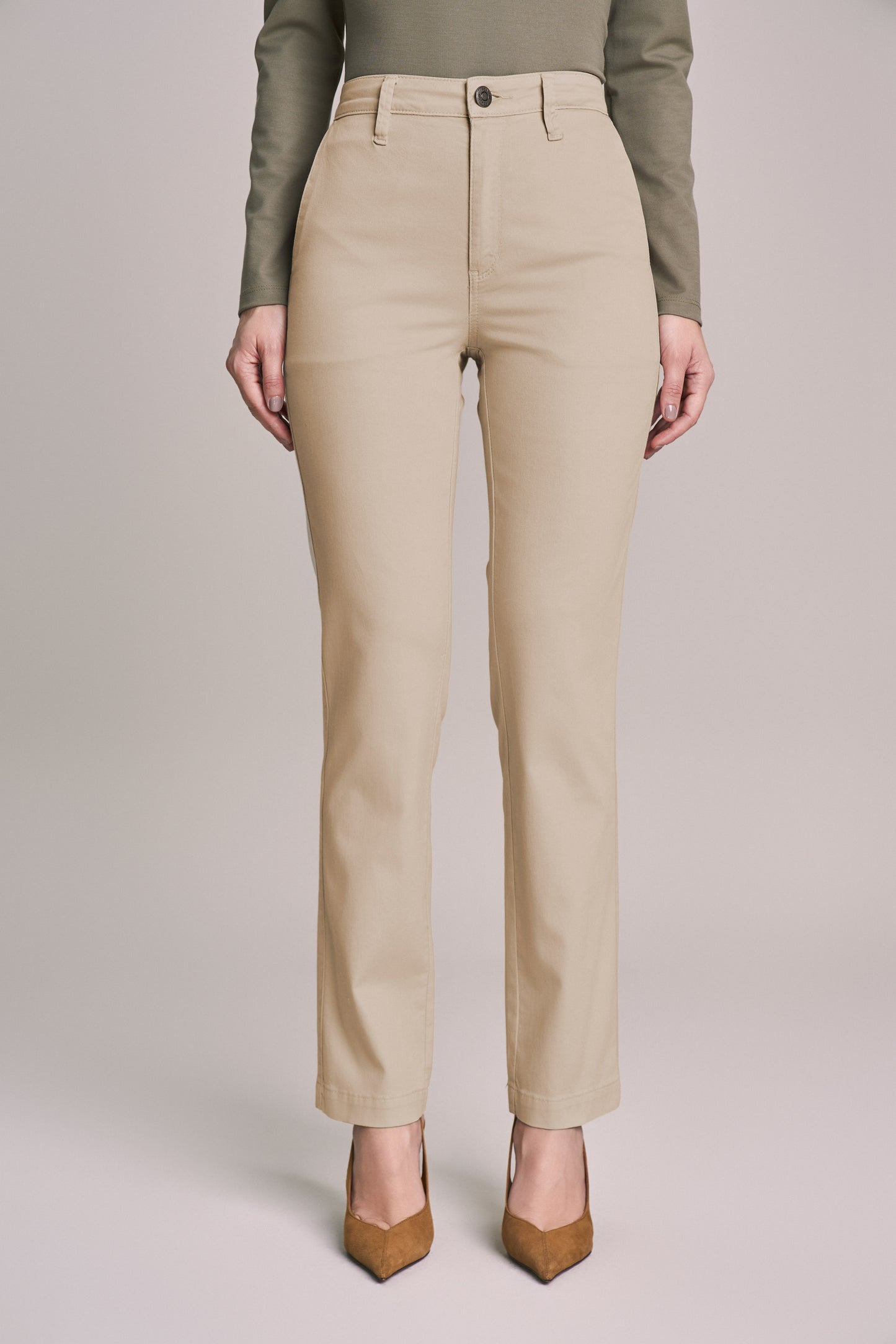 calça sarja color reta cintura intermediária alfaiataria