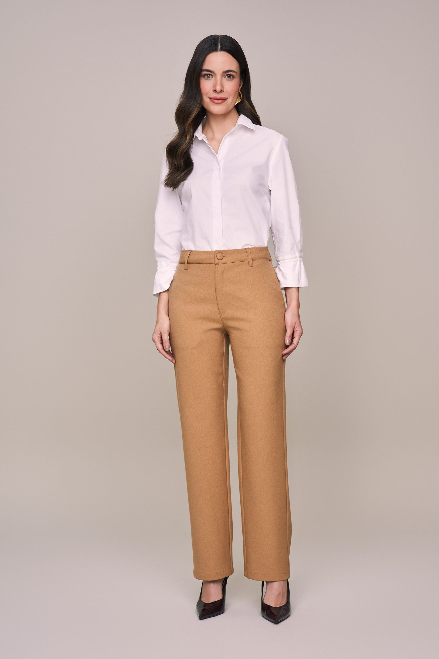 calça crepe reta cintura intermediária alfaiataria