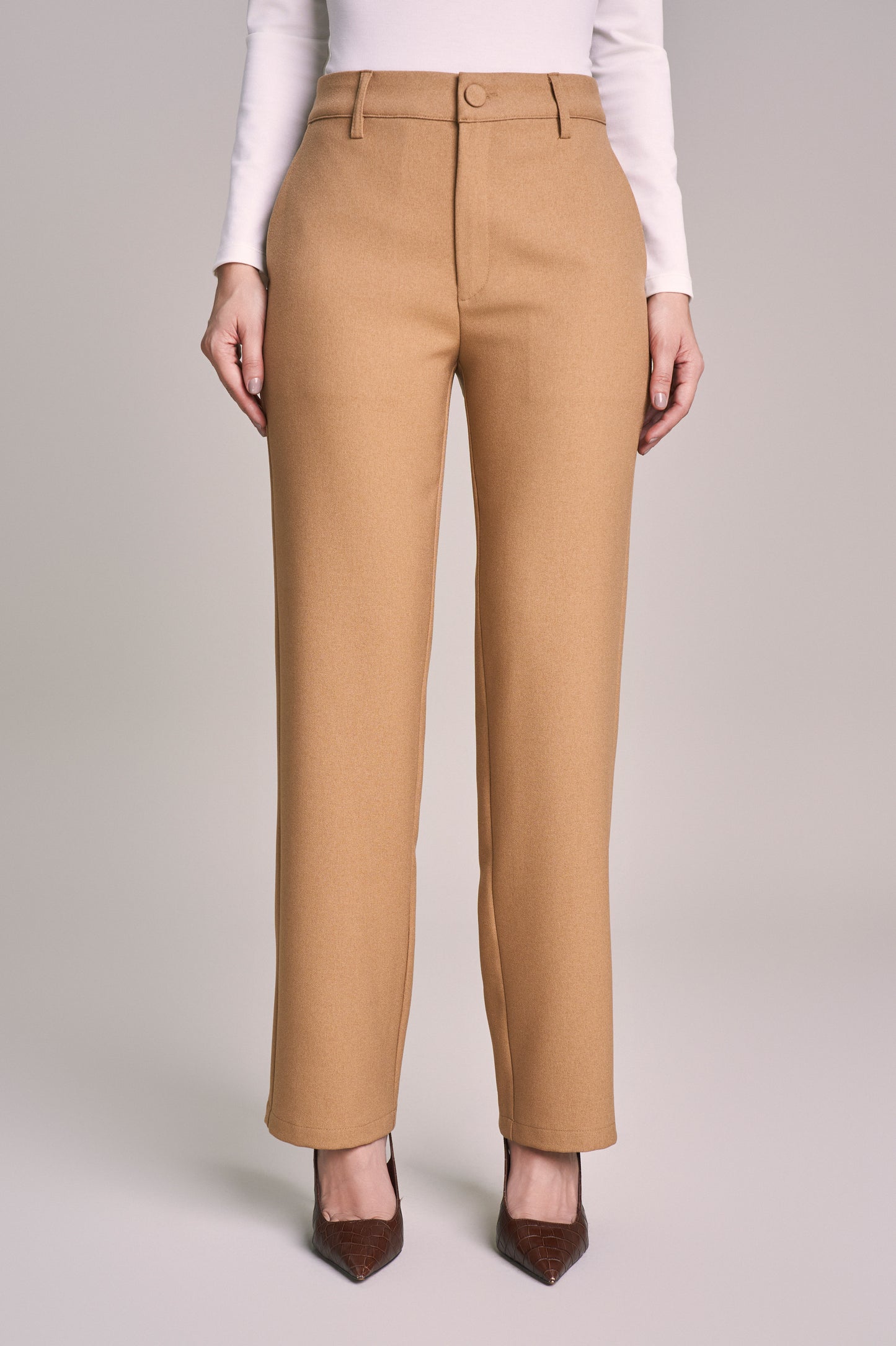 calça crepe reta cintura intermediária alfaiataria