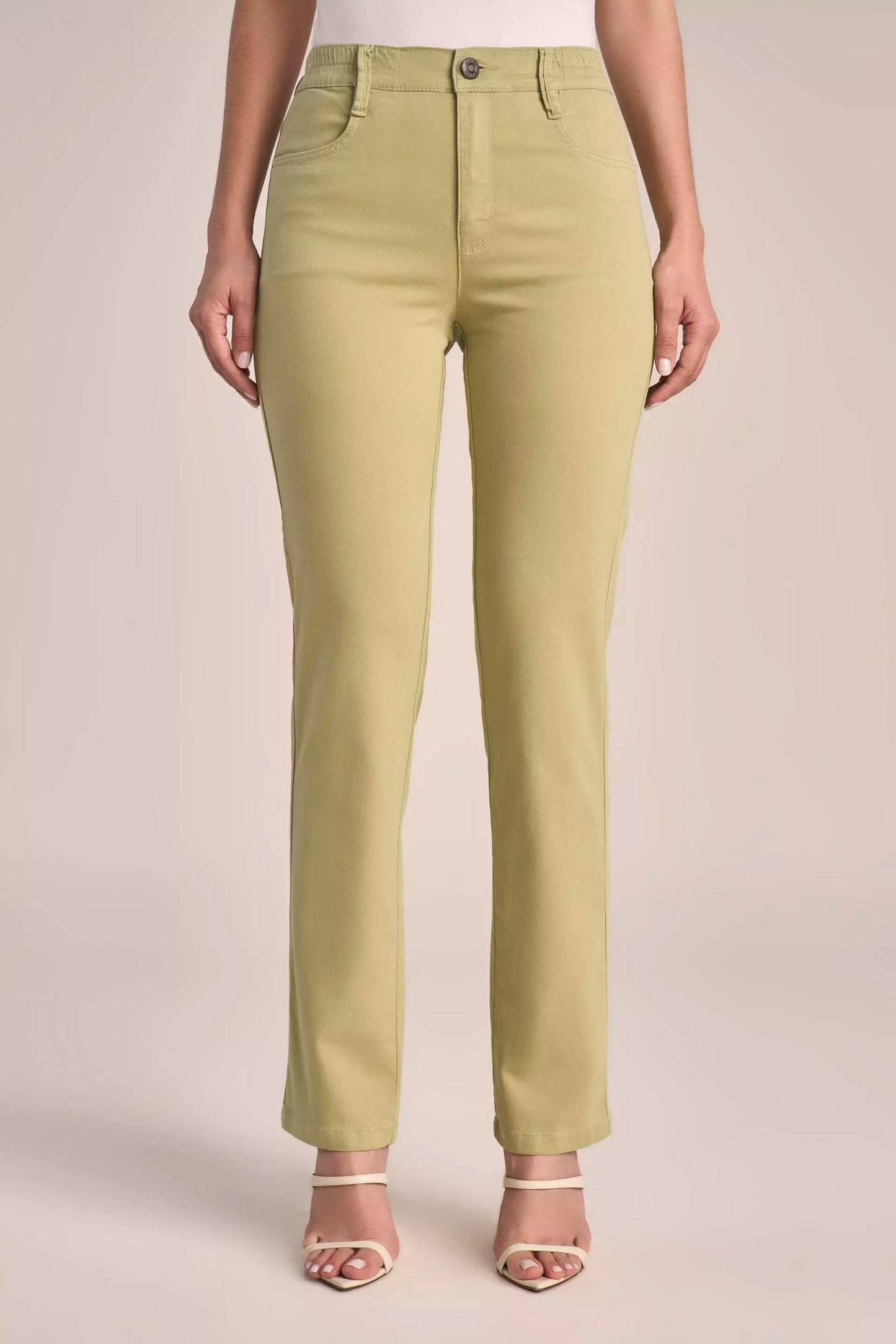 Calça Malha Color Reta Cintura Intermediária Cós de Elástico