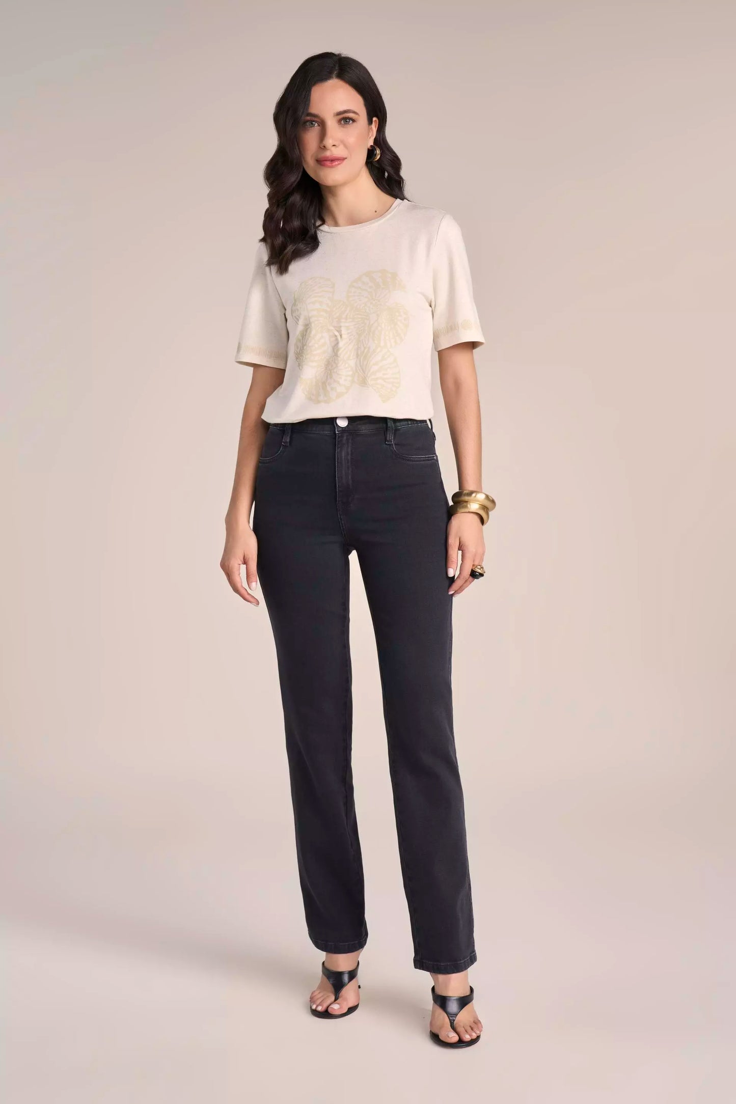 Calça Jeans Black Reta Cintura Intermediária Cós de Elástico