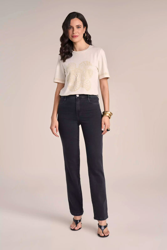 Calça Jeans Black Reta Cintura Intermediária Cós de Elástico