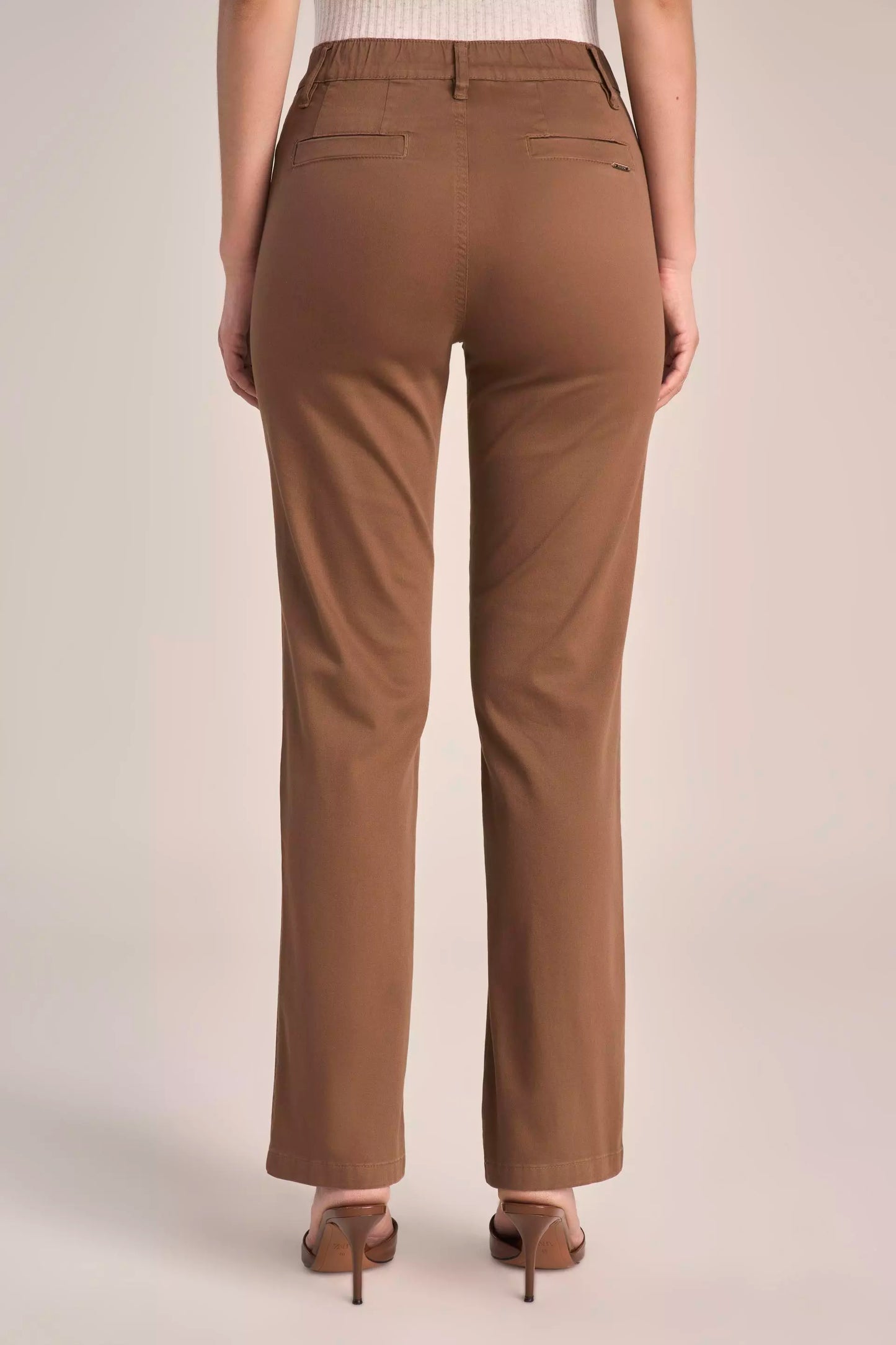 Calça Sarja Color Reta Cintura Intermediária Alfaiataria Cós de Elástico