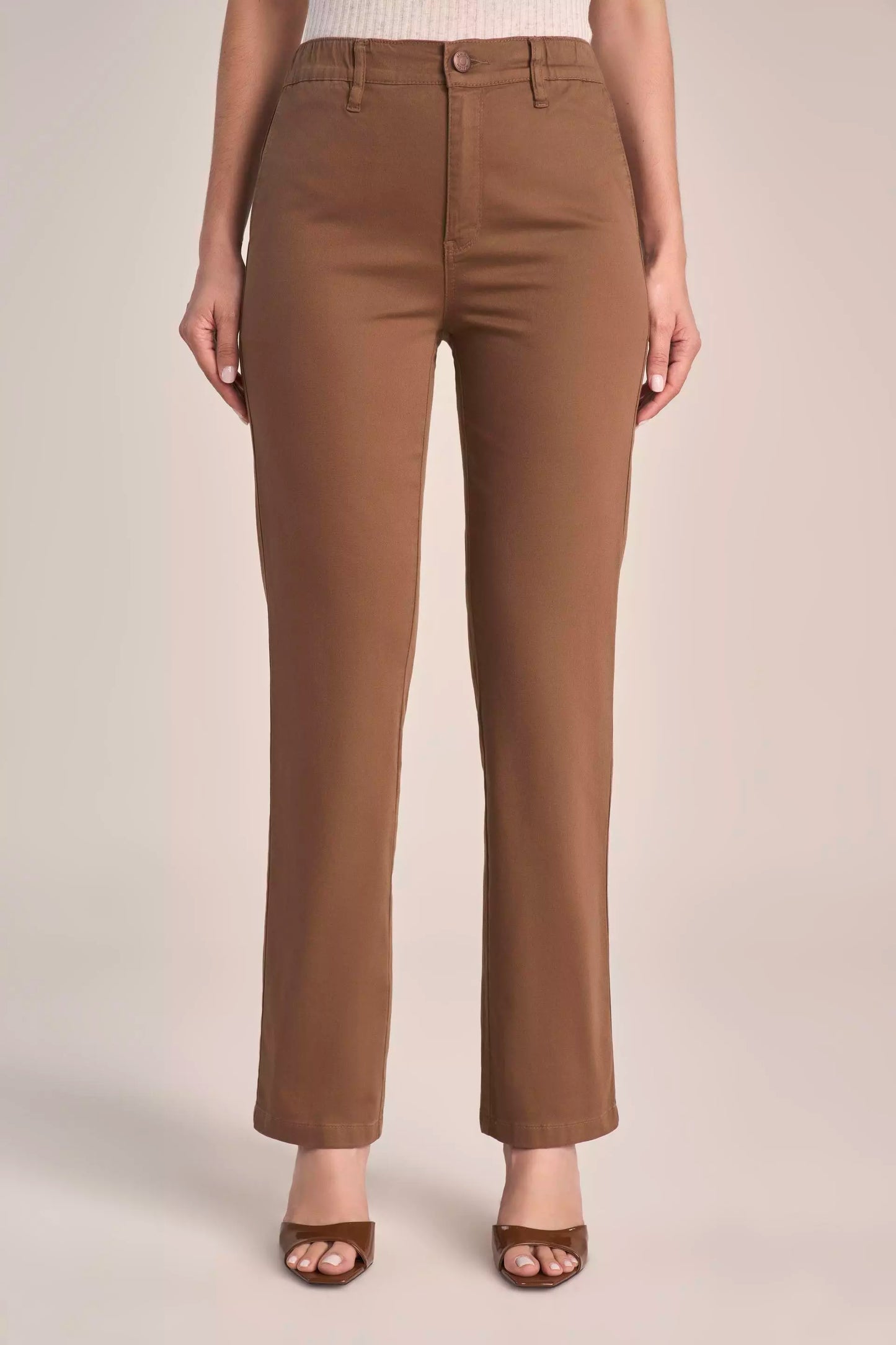 Calça Sarja Color Reta Cintura Intermediária Alfaiataria Cós de Elástico