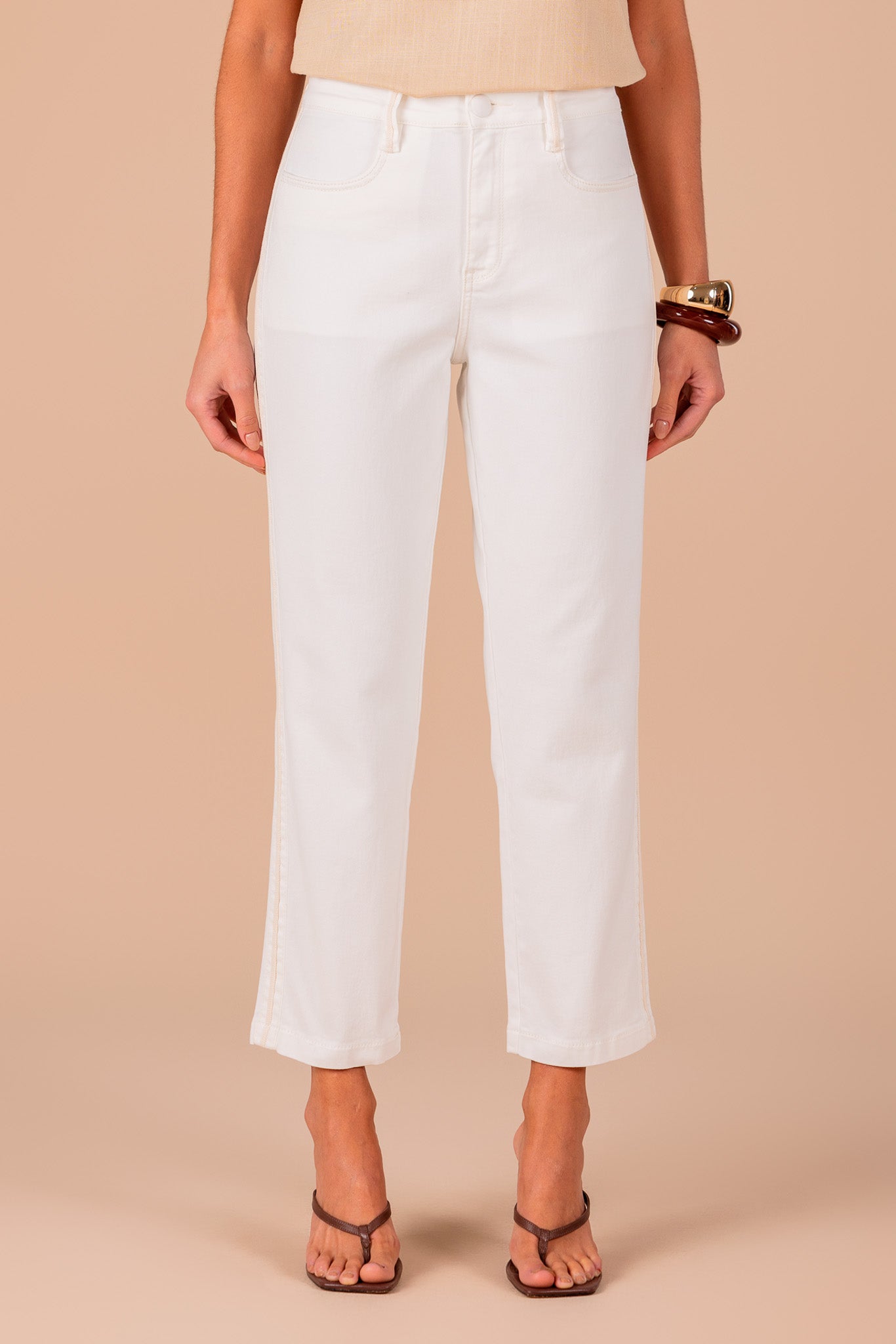 calça sarja pantcropped cintura intermediária com cadarã‡o lateral