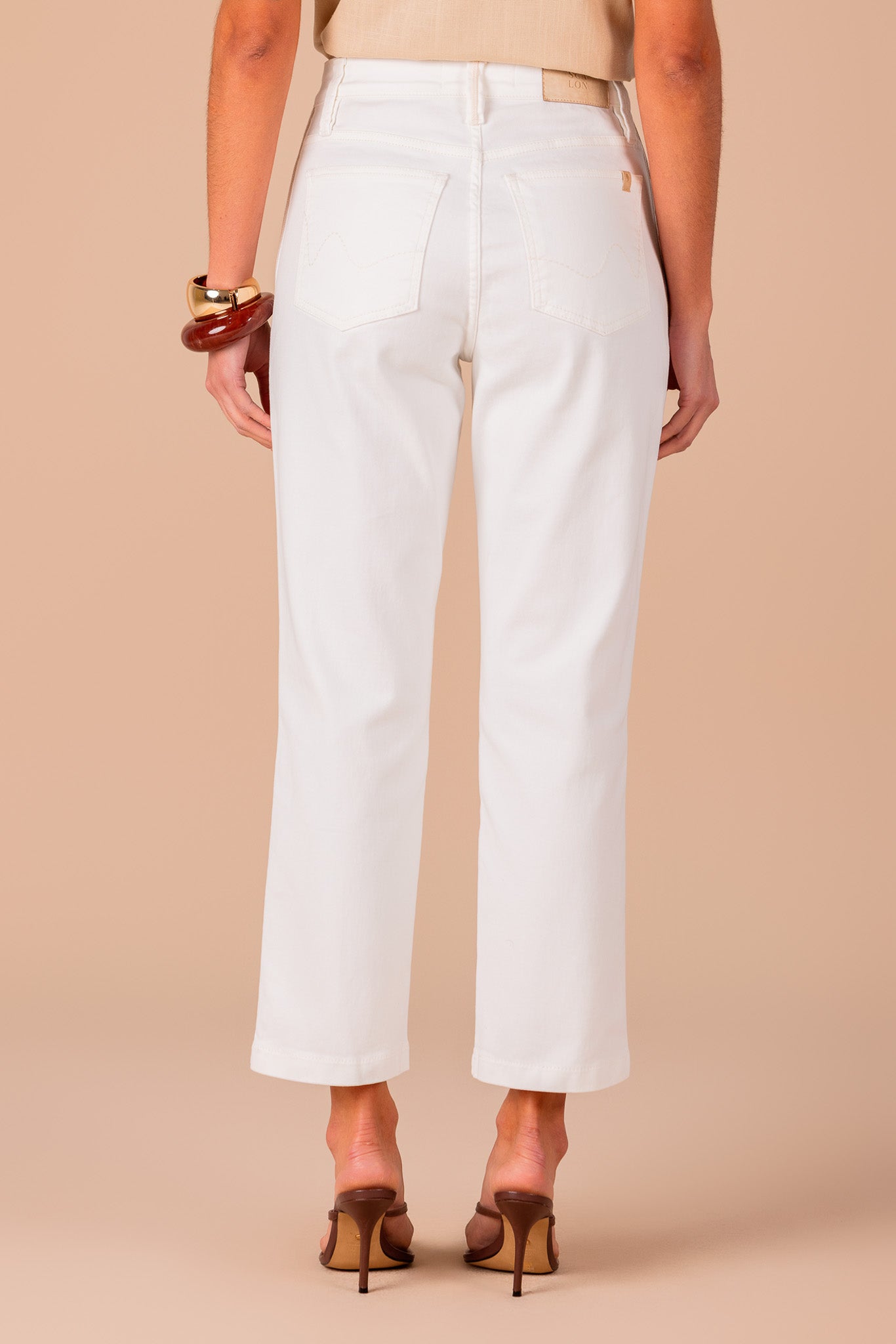 calça sarja pantcropped cintura intermediária com cadarã‡o lateral