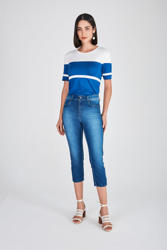 calça jeans cropped cintura intermediária