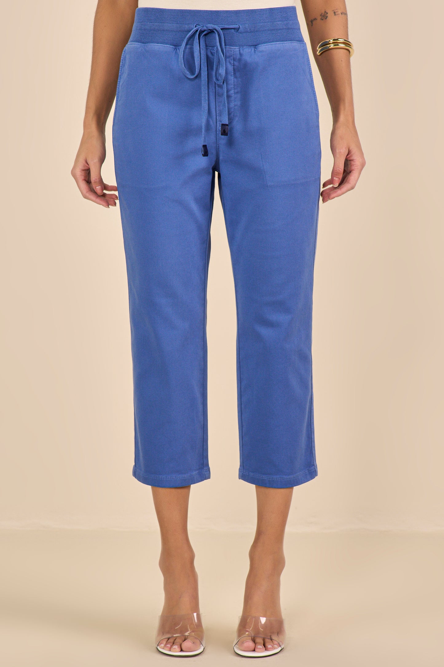calça malha color cropped comfort cintura intermediária cós tricot