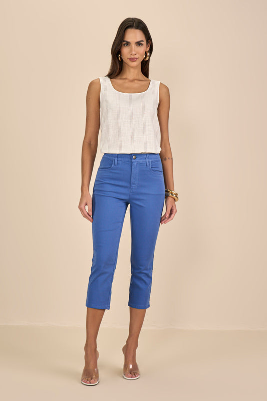 calça malha color cropped cintura intermediária com elástico