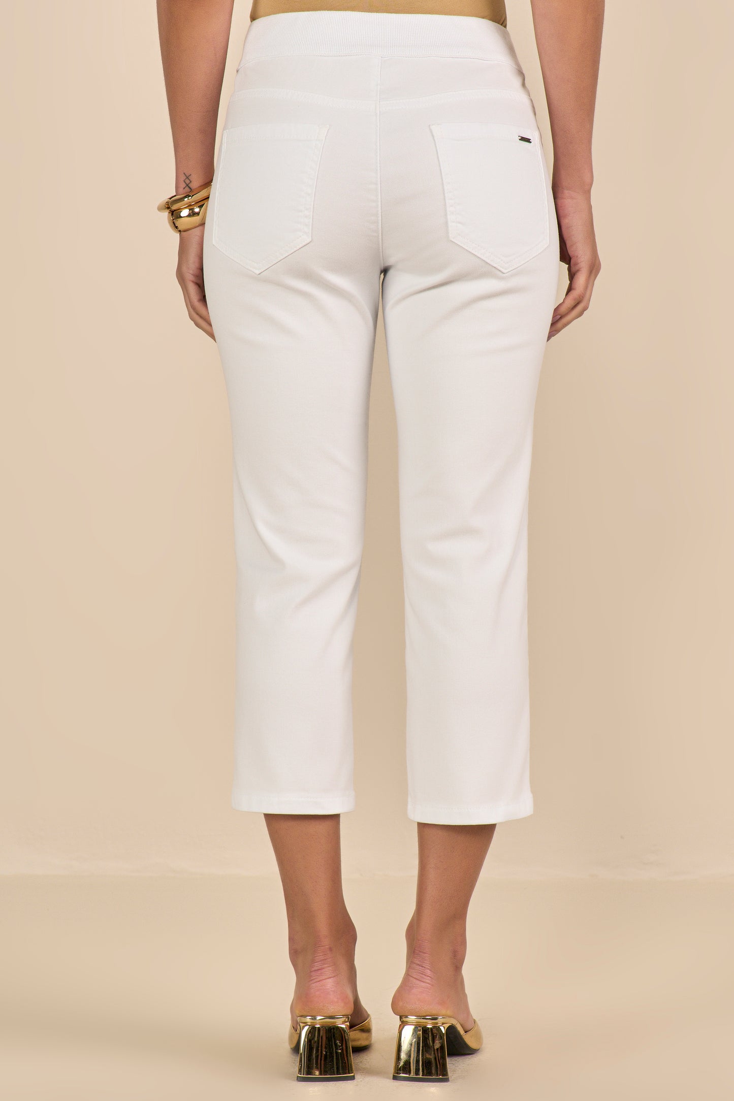 calça malha color cropped cintura intermediária cós de tricot