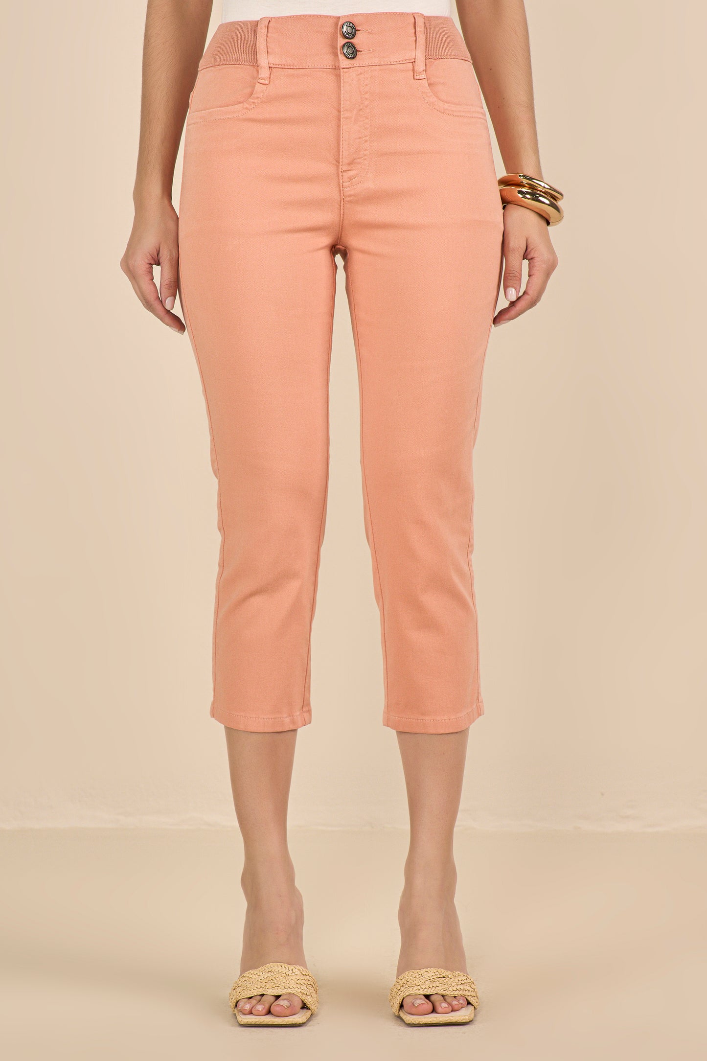 calça malha color cropped cintura intermediária cós de tricot