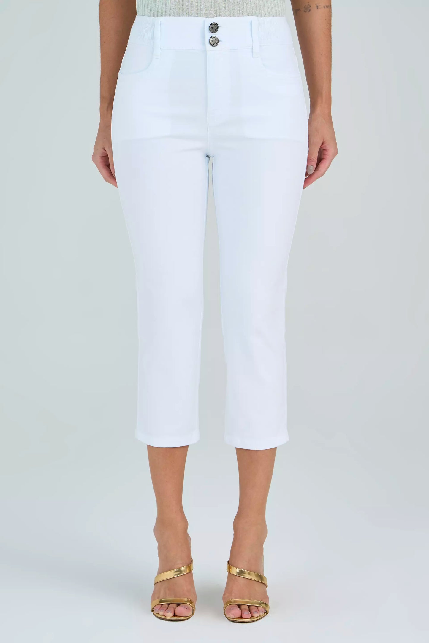 calça malha color cropped cintura intermediária cós de tricot