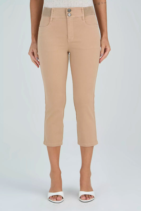 calça malha color cropped cintura intermediária cós de tricot