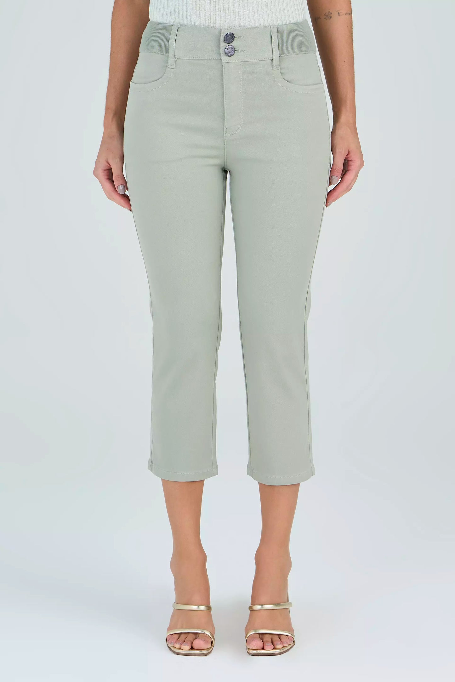 calça malha color cropped cintura intermediária cós de tricot