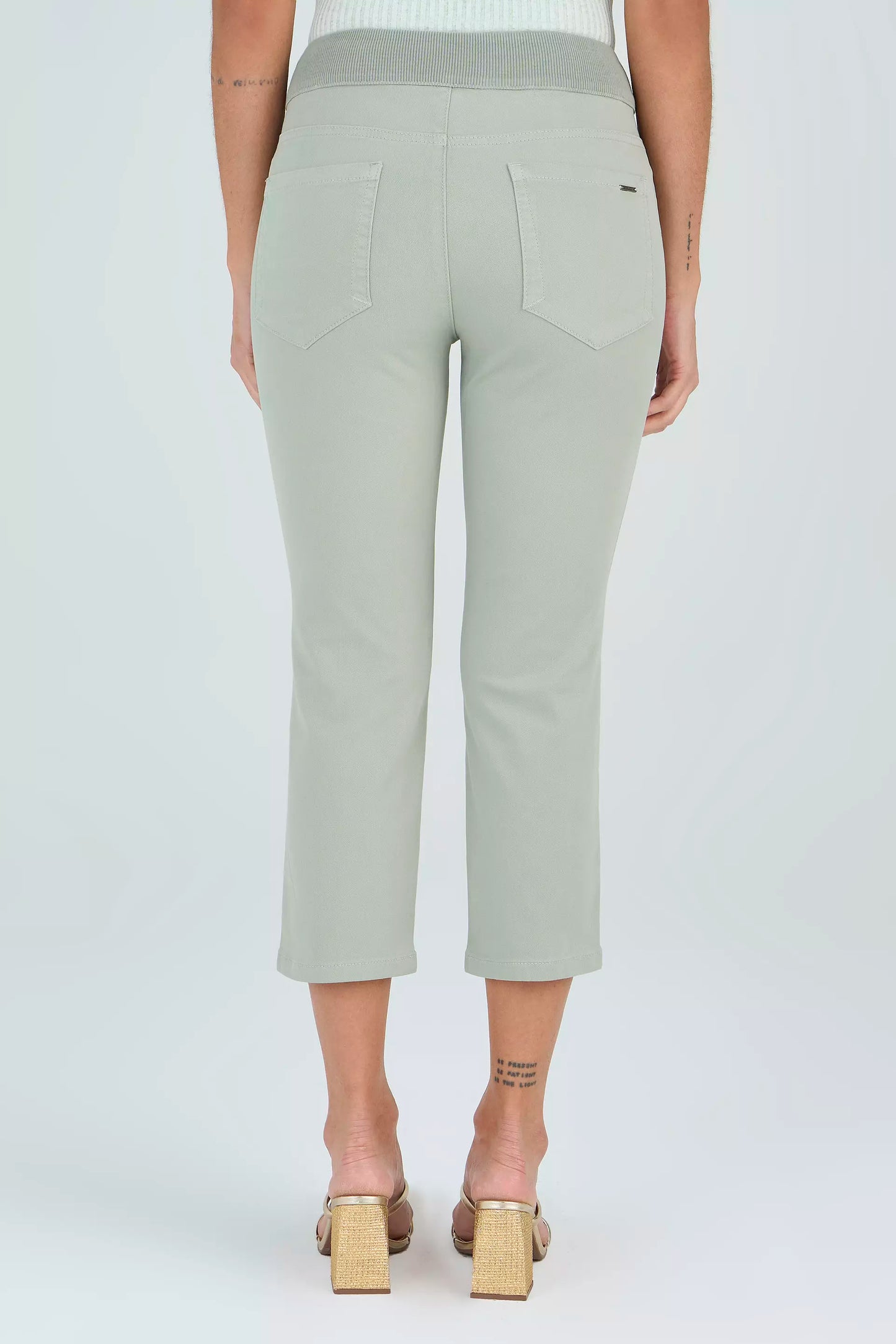 calça malha color cropped cintura intermediária cós de tricot