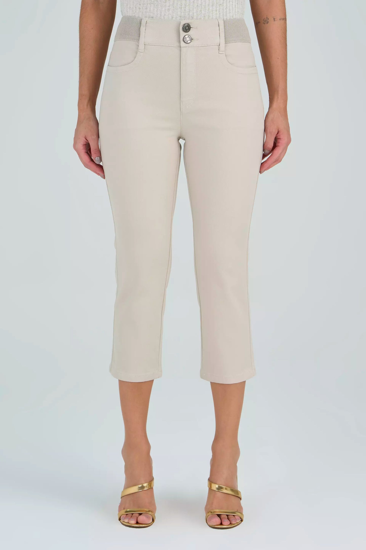 calça malha color cropped cintura intermediária cós de tricot