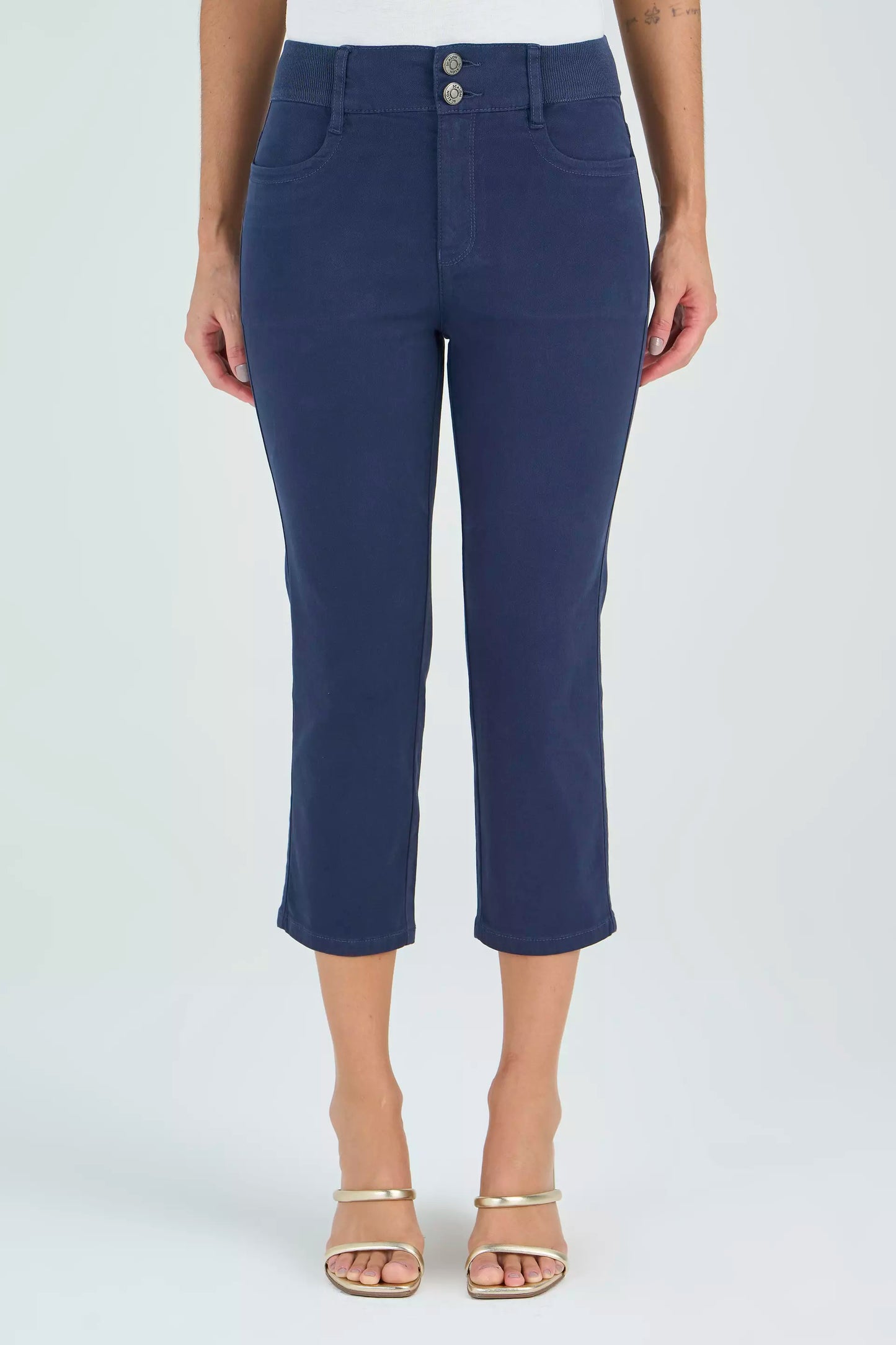 calça malha color cropped cintura intermediária cós de tricot