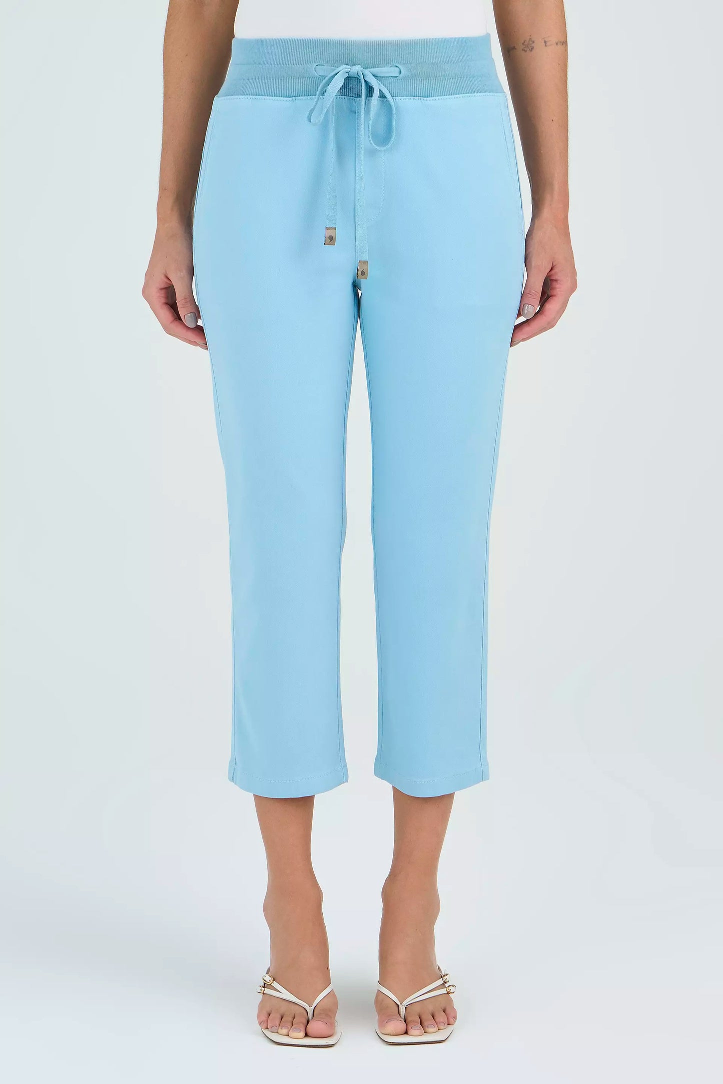 calça malha color cropped comfort cintura intermediária cós tricot