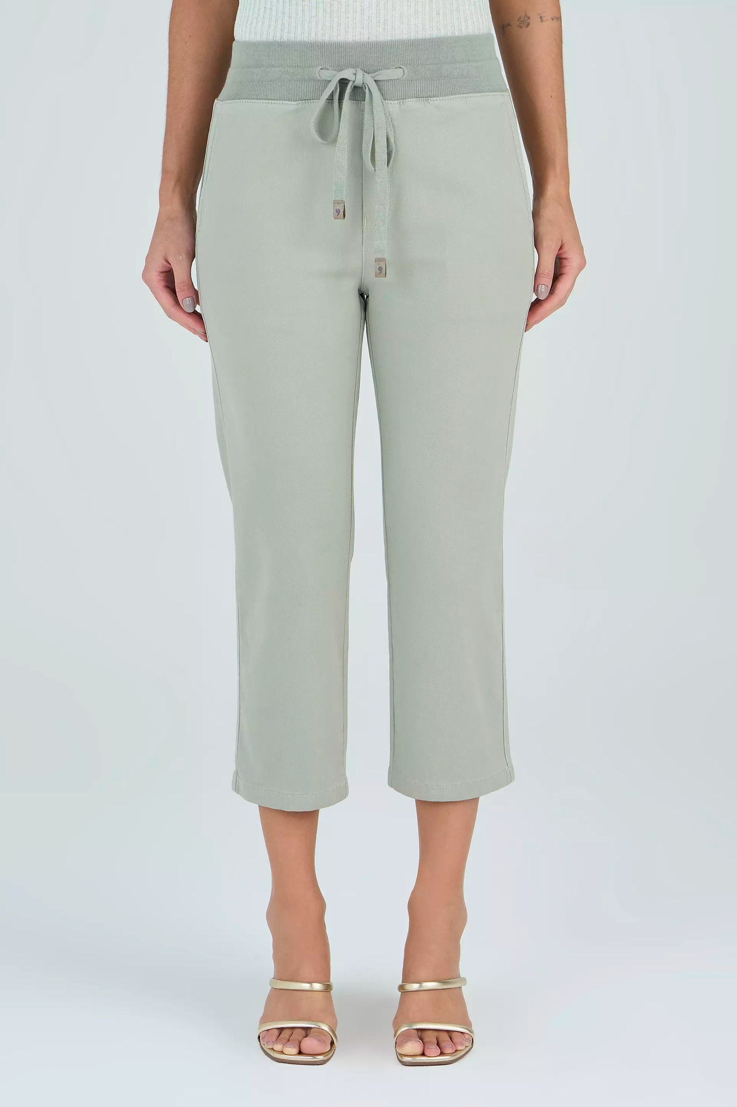 calça malha color cropped comfort cintura intermediária cós tricot