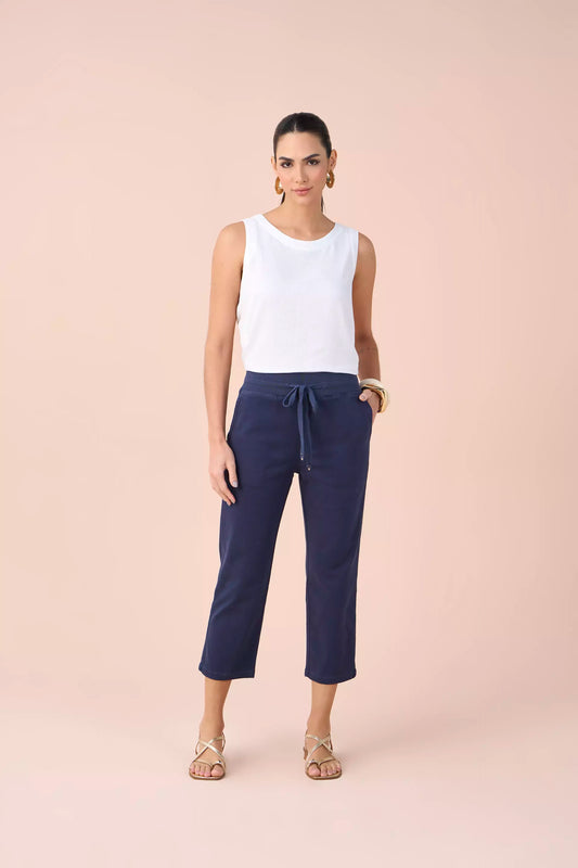calça malha color cropped comfort cintura intermediária cós tricot