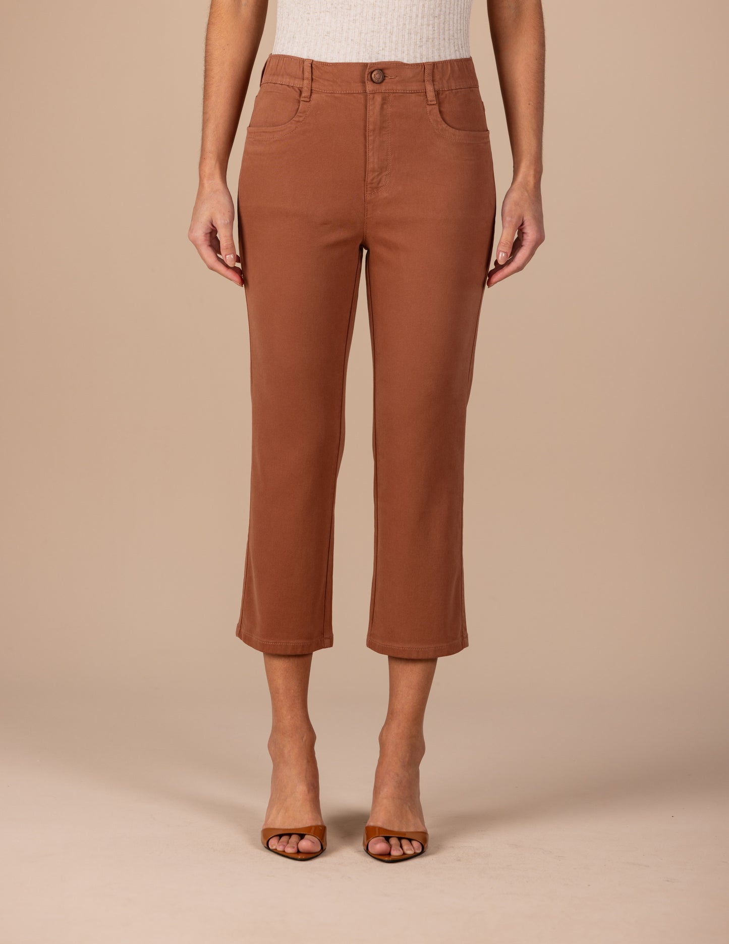 calça malha color cropped cintura intermediária com elástico