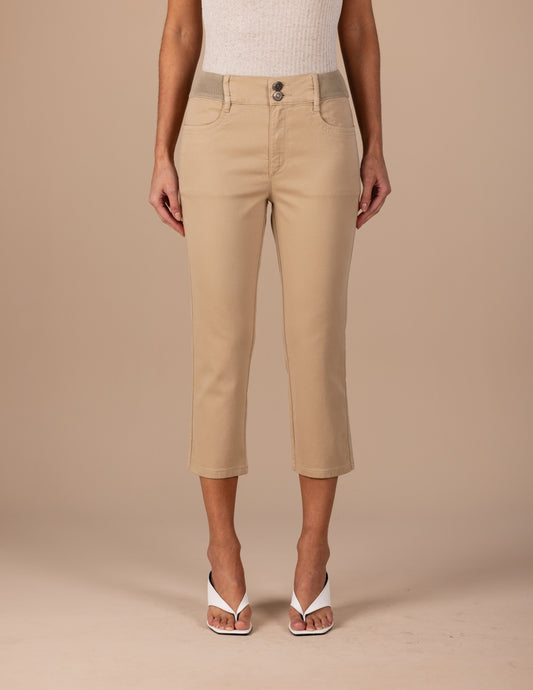 calça malha color cropped cintura intermediária cós de tricot