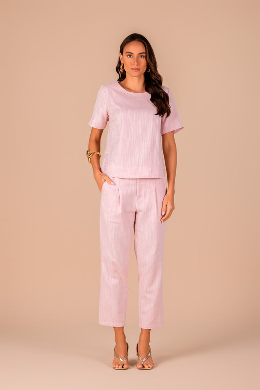 calça algodão pantcropped cintura intermediária cós de elástico