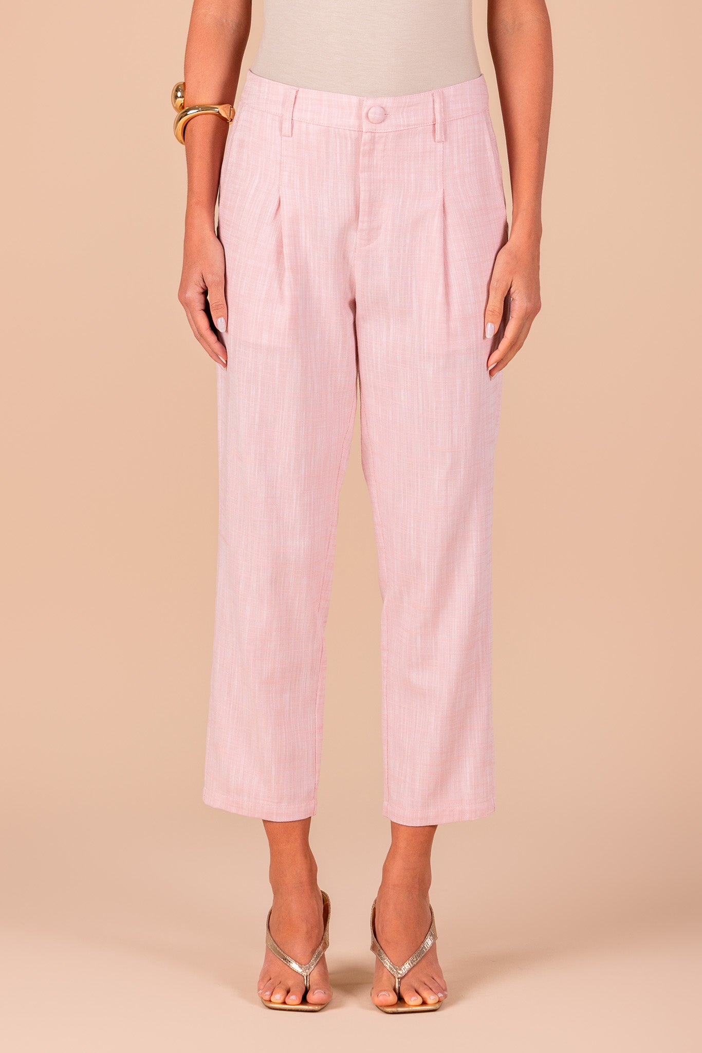 calça algodão pantcropped cintura intermediária cós de elástico