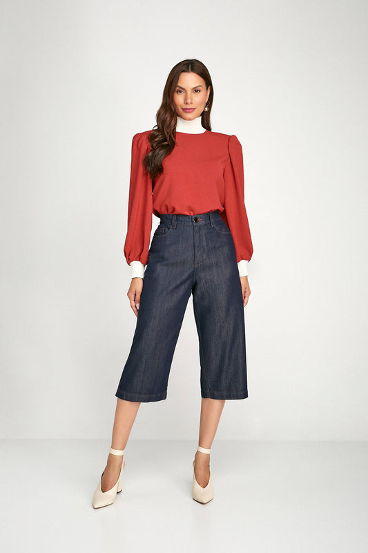 calça jeans cropped cintura alta