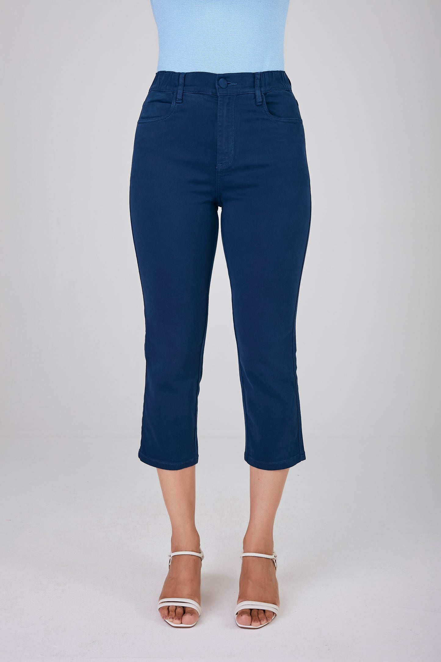 calça malha color cropped cintura intermediária com elástico