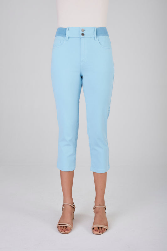 calça malha color cropped cintura intermediária cós de tricot