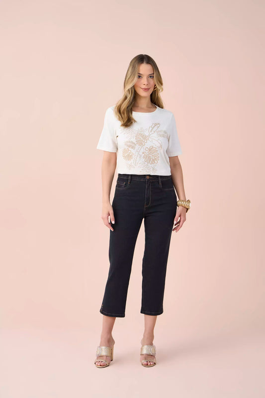 calça jeans black cropped cintura intermediária com cristais