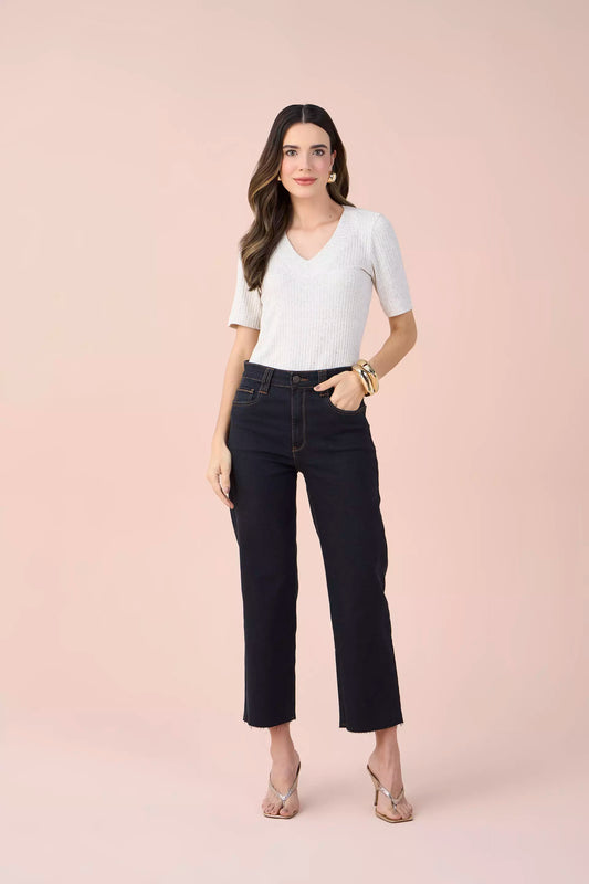 calça jeans black pantcropped cintura intermediária com bordado