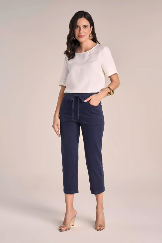 Calça Malha Color Cropped Comfort Cintura Intermediária Cós de Tricot