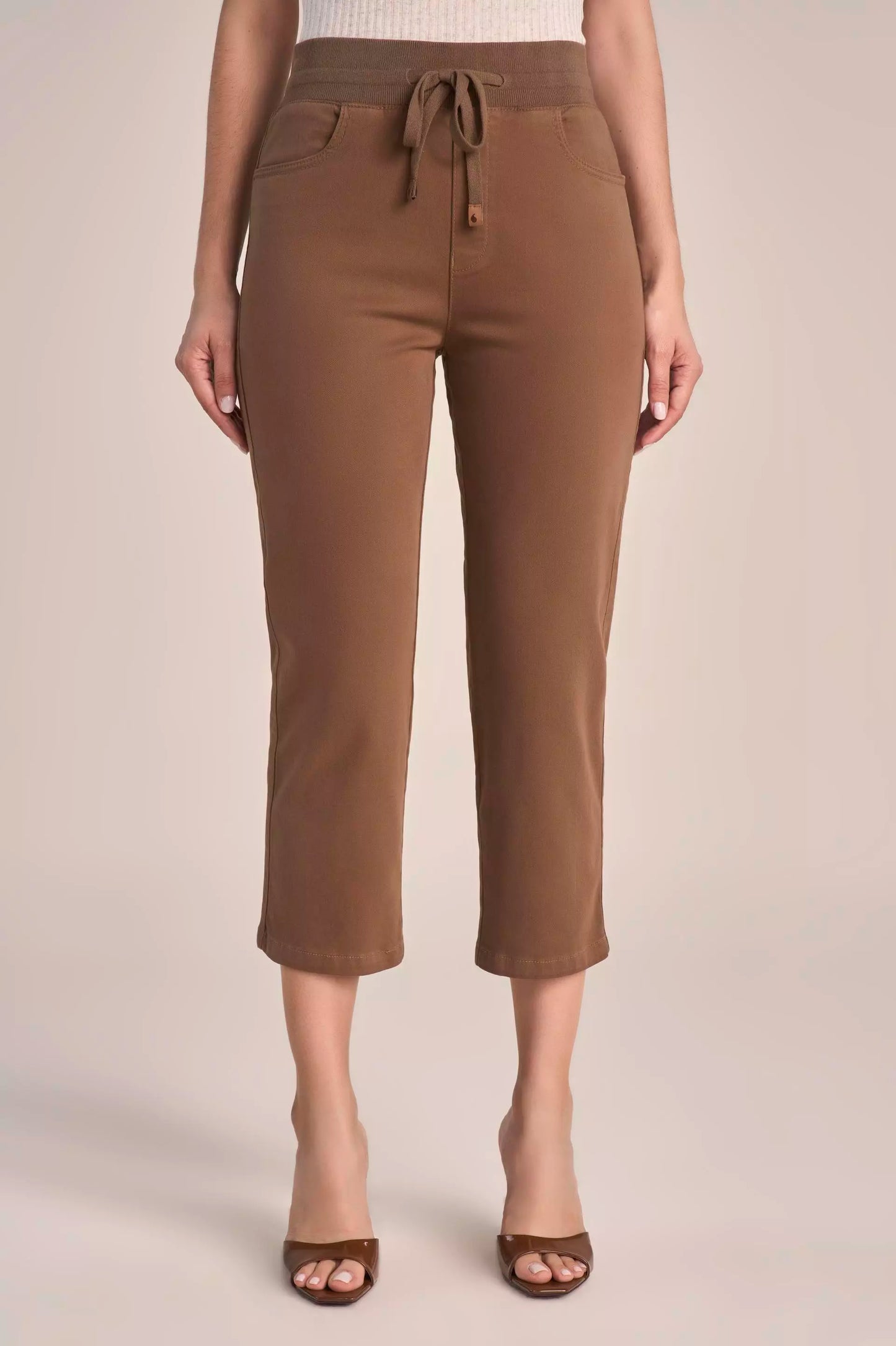 Calça Malha Color Cropped Comfort Cintura Intermediária Cós de Tricot