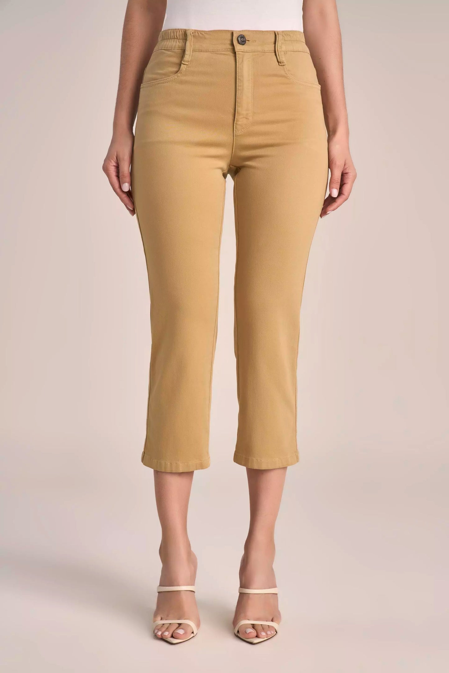 Calça Malha Color Cropped Cintura Intermediária Cós de Elástico