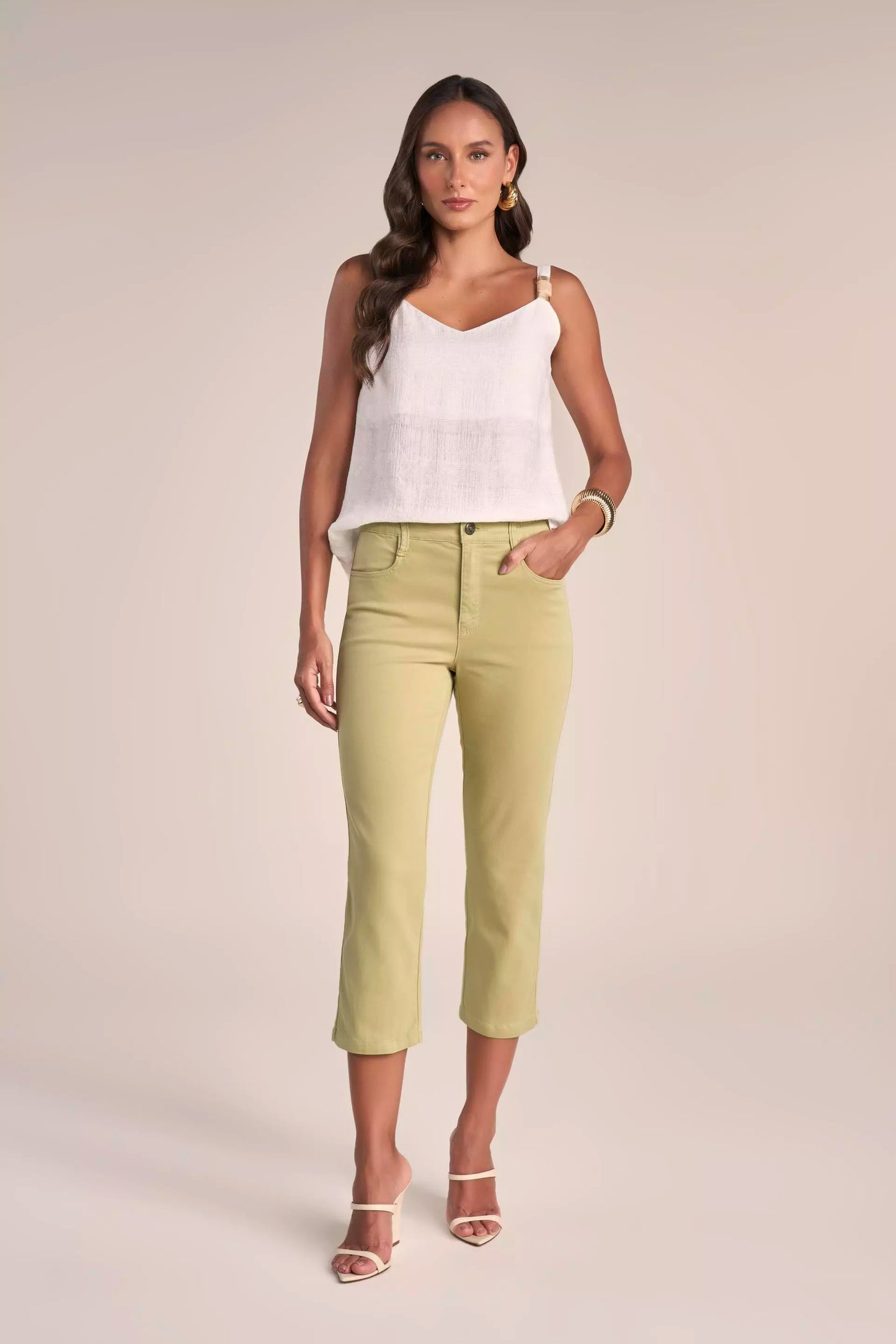Calça Malha Color Cropped Cintura Intermediária Cós de Elástico