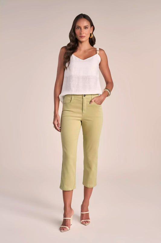 Calça Malha Color Cropped Cintura Intermediária Cós de Elástico