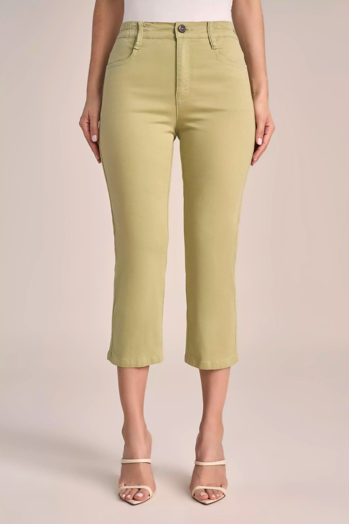 Calça Malha Color Cropped Cintura Intermediária Cós de Elástico
