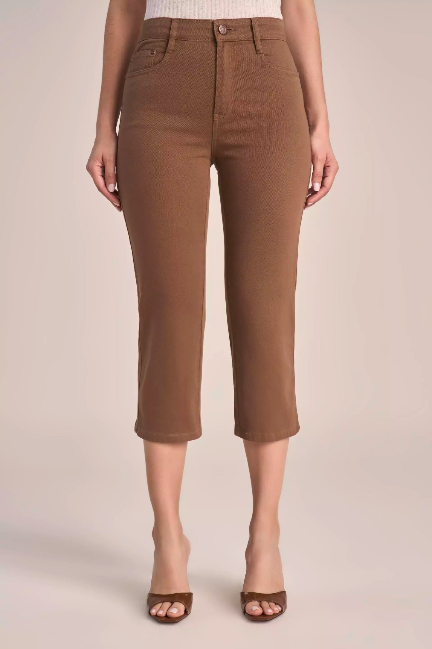 Calça Sarja Color Cropped Cintura Intermediária com Bordado