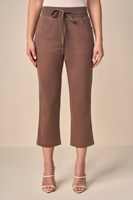 calça malha color cropped comfort cintura intermediária cós tricot