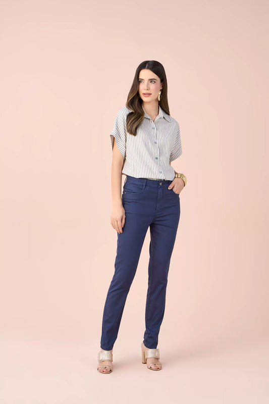 calça sarja color skinny cintura intermediáriabásica