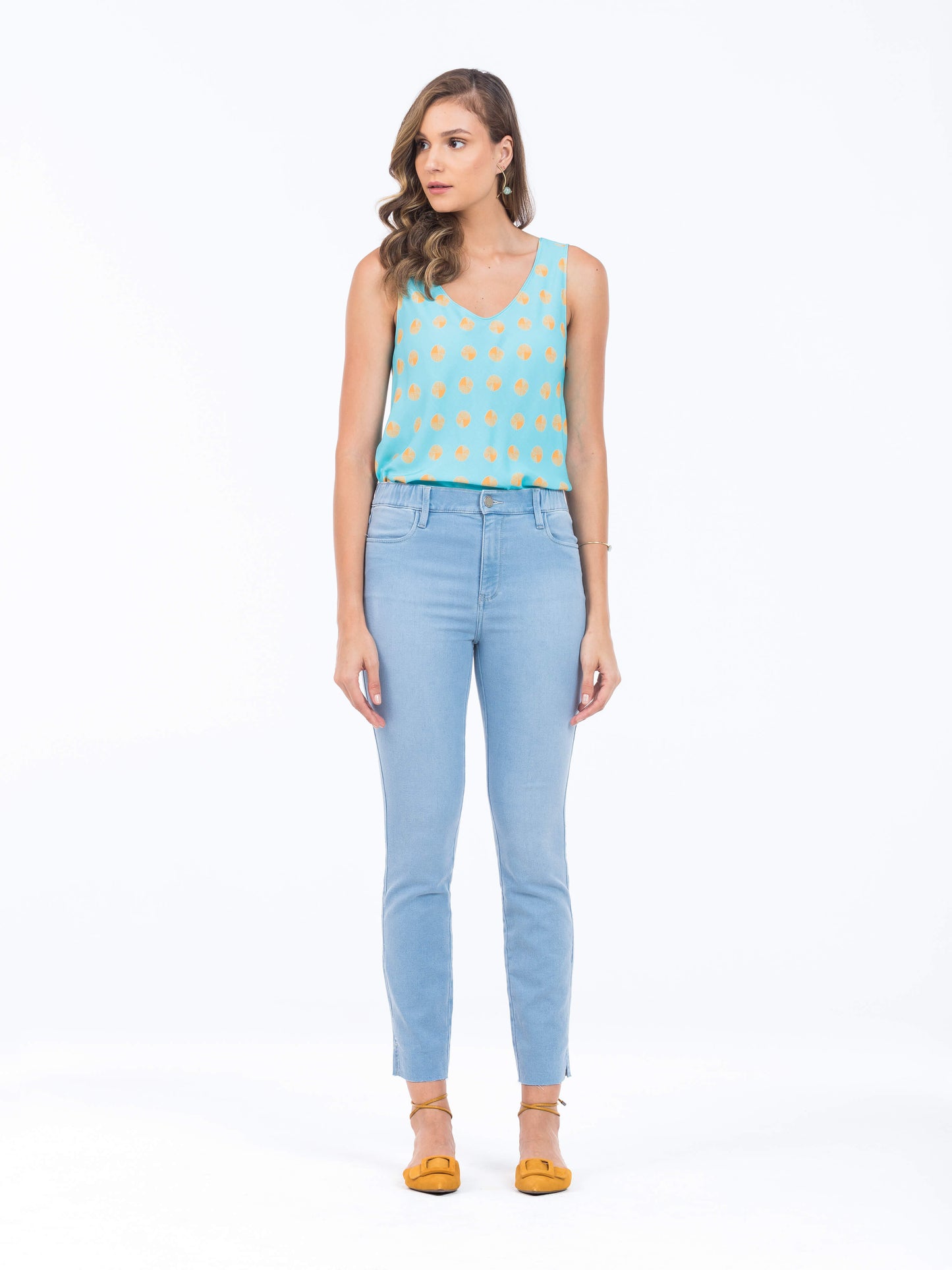 calça jeans malha skinny cós elástico
