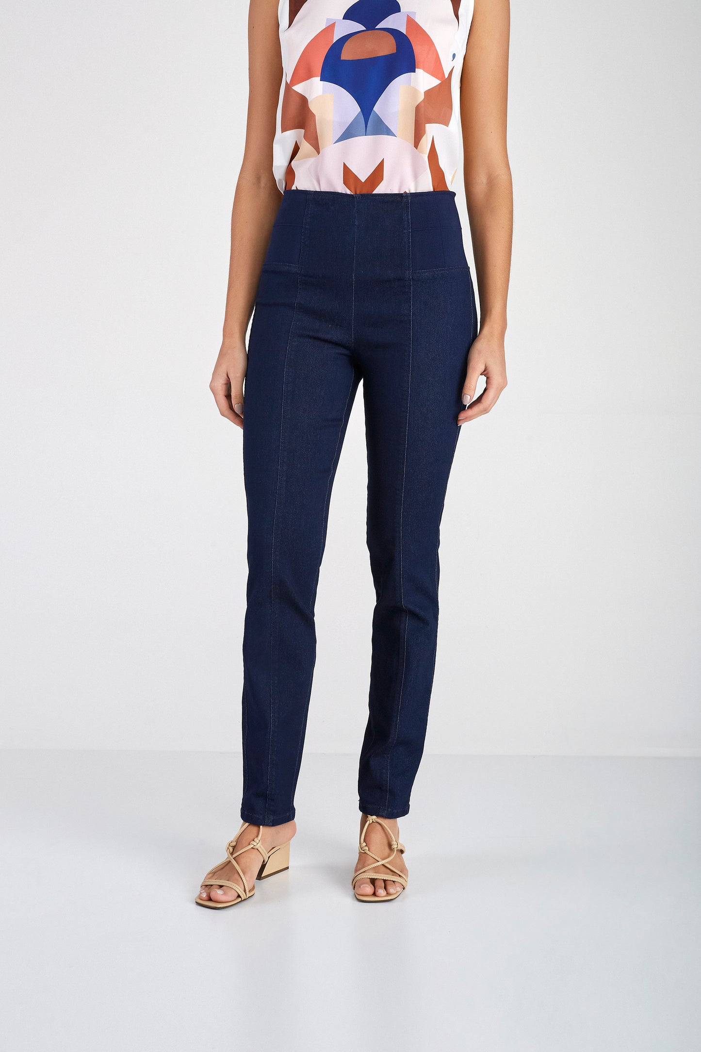 calça jeans skinny cós tricot duplo