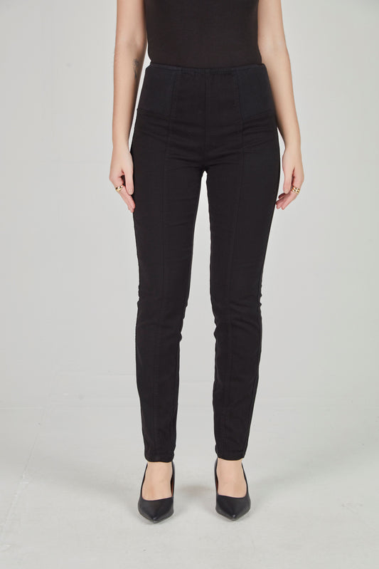 calça malha color skinny cintura intermediaria cós de tricot largo