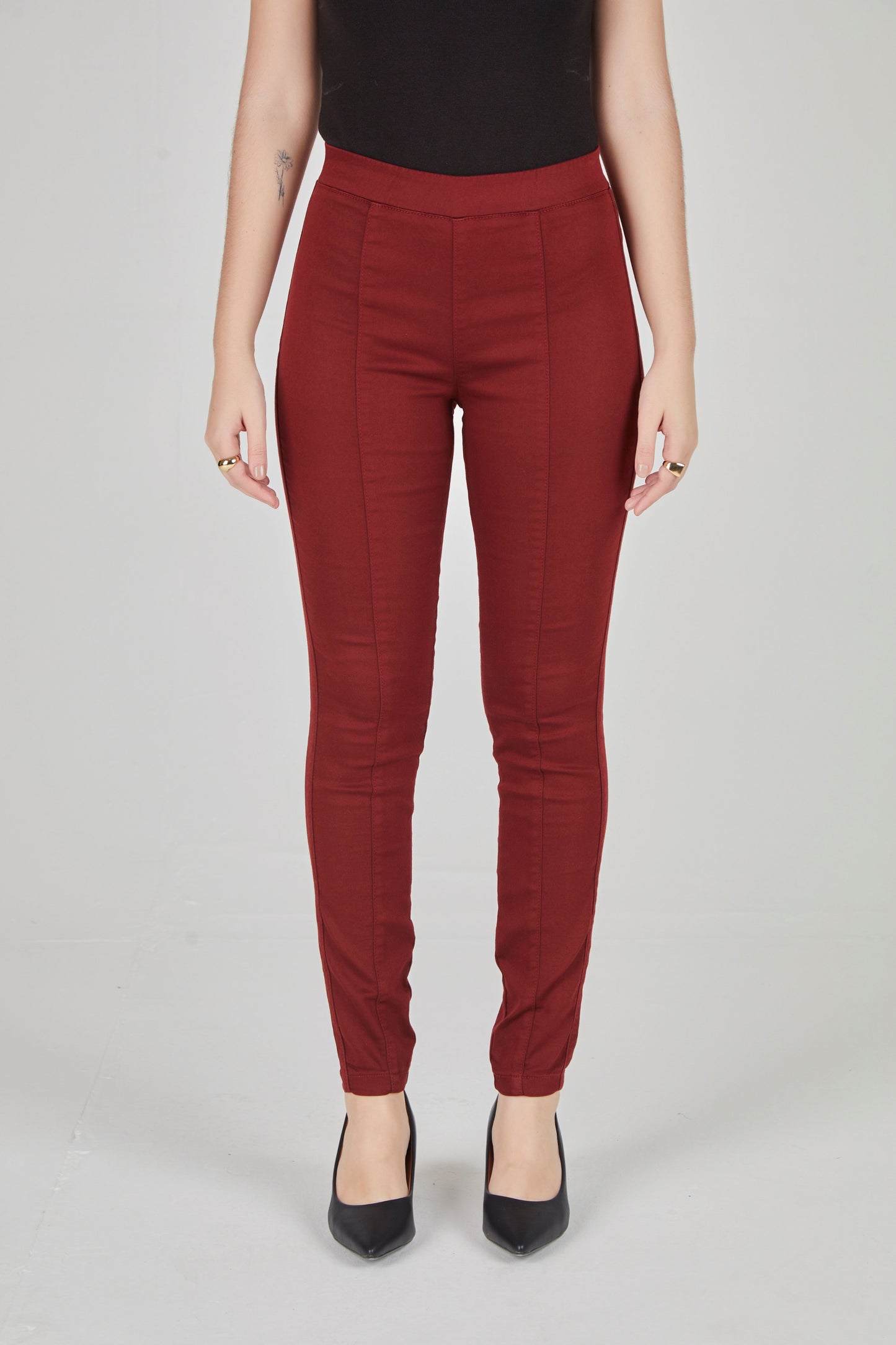calça sarja color jegging cintura intermediária básica