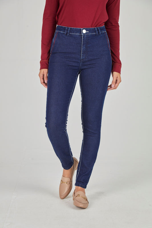 calça jeans skinny cintura intermediária alfaiataria