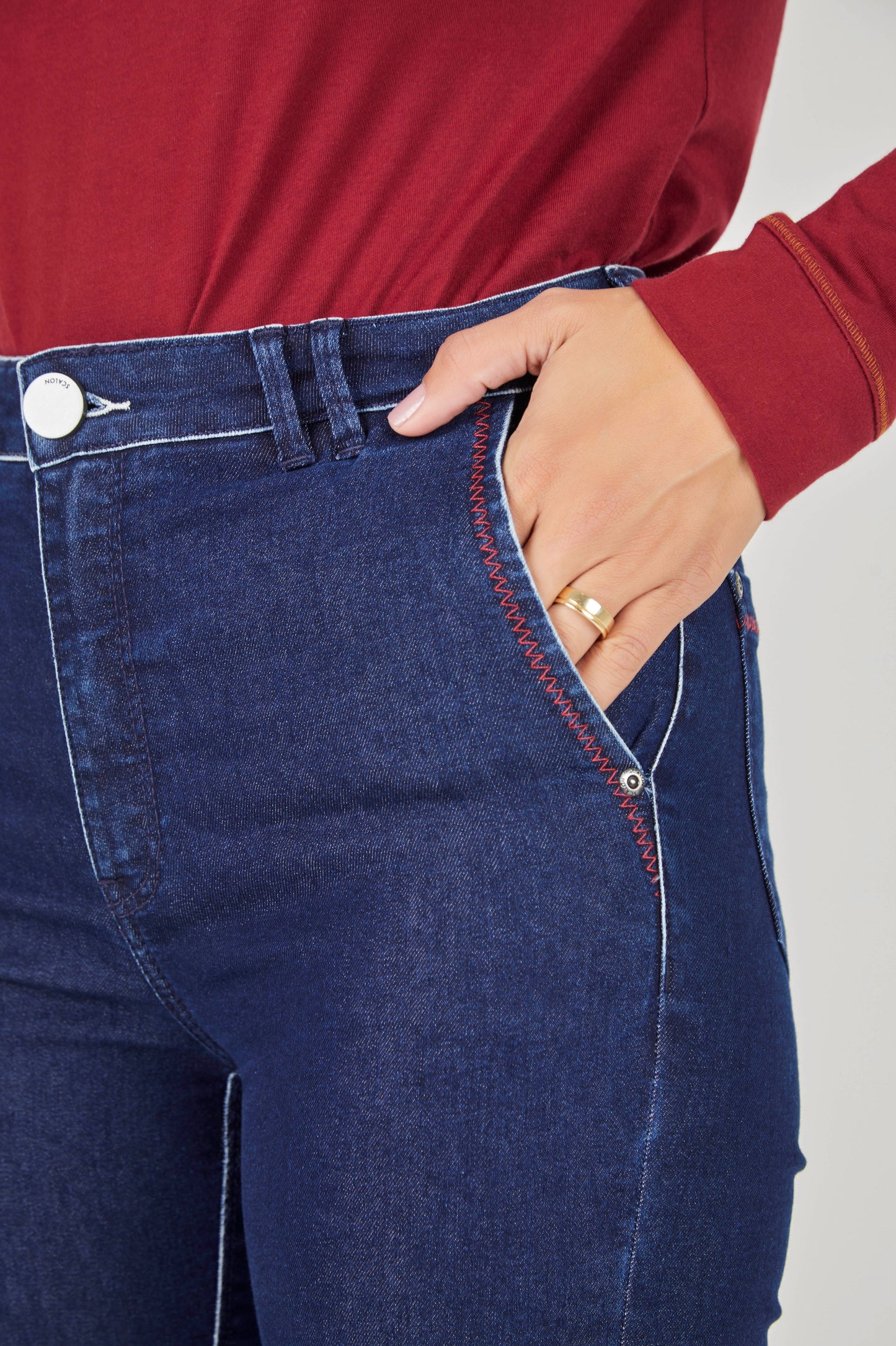 calça jeans skinny cintura intermediária alfaiataria