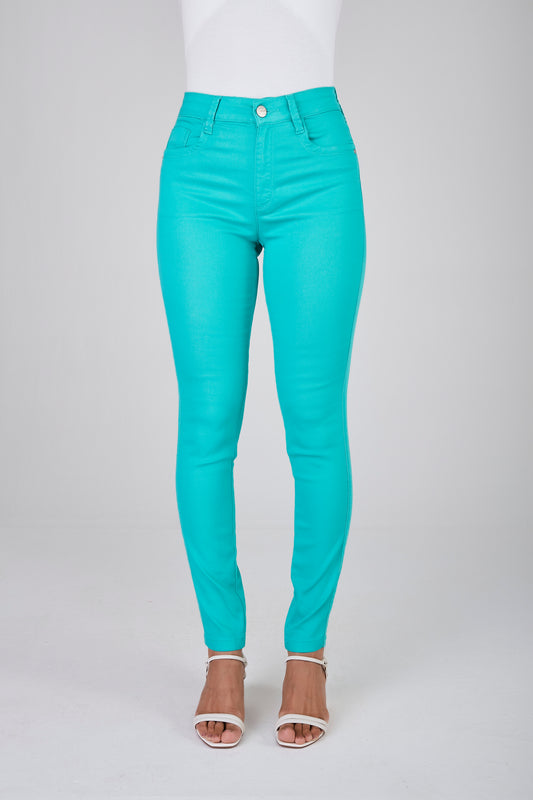 calça sarja color skinny cintura intermediária básica