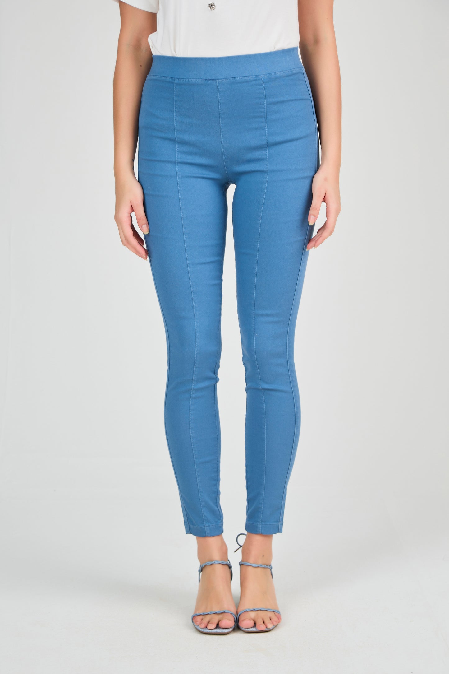calça sarja color jegging cintura intermediária básica